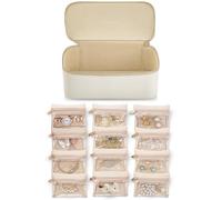 Vlando Gifts for Teachers,Jewelry Box with 12 Velvet Jewelry Pouch Jewelry Travel Organizer for Women Girl Jewelry Case Necklace Rings Earrings Bags Wedding Gifts (White)