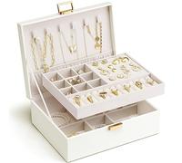 Vlando Jewellery Box, 2 Layer Jewellery Organiser with Removable Tray, Jewellery Storage Case for Necklace,Bracelets, Earring Storage Organiser, Gift for Women