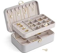 Vlando Jewellery Box, Double Layer, Lockable, Jewellery Storage Box for Rings, Earrings, Bracelets, Necklaces, Gray