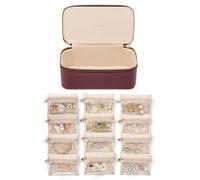 Vlando Jewelry Box for Women,Jewelry Organizer with 12 Pcs Velvet Jewelry Bags,Women Gift Ideas for 50th 60th Birthday, Wedding Gifts for Friends Sister-Red