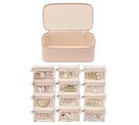 Vlando Jewelry Box for Women,Jewelry Organizer with 12 Pcs Velvet Jewelry Bags,Women Gift Ideas for 50th 60th Birthday, Wedding Gifts for Friends Sister-Khaki