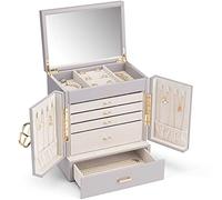 Vlando Jewelry Box Organizer Large Faux Leather Jewelry Box with 5 Drawn, Mirror Jewelry Boxes Storgewith Earrings Necklace Rings,