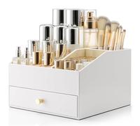 Vlando Makeup Organiser with Drawer, Perfume Skincare Organiser for Lipstick, Jewellery & Skincare Storage,White