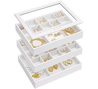 Vlando Medium Jewellery Trays Stackable Display Case Display Drawer Organiser AuSchmuck Tray Showcase Display Storage for Earring Necklaces Bracelet Ring White