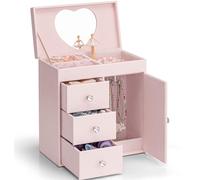 Vlando Musical Jewellery Box for Girls, 4-Tier Kids Music Box with Spinning Ballerina & Mirror, For Birthday, Christmas Gifts (Apricot Pink)