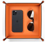 Vlando Valet Tray for Men Women, PU Leather Desk Organiser, Jewellery Tray, Nightstand Organizer Catchall Tray for Keys, Watch, Wallet, Jewellery,Orange