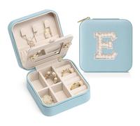 Vlando Wedding Gifts for Women, Jewelry Box, Bridal Shower, Bridesmaid Gifts for Wedding Day Bride Gifts, Bridesmaid Proposal, Personalized Jewelry Case - Letter E, Blue