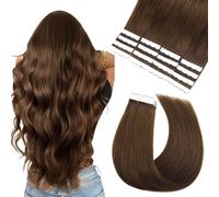 Vlasy Tape in Hair Extensions Human Hair 22 Inch Middle Brown Invisible Straight Seamless Skin Weft Mini Tape Extensions Real Human Hair 6# 16 Pcs