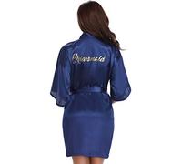Vlazom Bride Bridesmaid Robes Satin Bridal Party Robe Dressing Gwons, Glitter Bridesmaid Kimono Bathrobe, B-Dark Blue for Bridesmaid, XXL(UK 20-24)