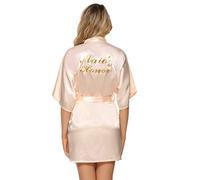 Vlazom Bride Bridesmaid Robes Satin Kimono Bridal Party Robe Dressing Gown, Morning of Wedding Day Robes with Glitter, C-champagne(maid of Honor), 14-16