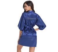 Vlazom Bride Bridesmaid Robes Silk Bridal Dressing Gown Bridesmaid Gift for Wedding Party, B-Dark Blue for Bridesmaid（Back in Rhinestones）,XXL(UK 22-24)