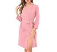 Vlazom Ladies Dressing Gown Waffle Shawl Collar Kimono Robe Soft Cotton Spa Bathrobe with Pockets for All Season Black,S