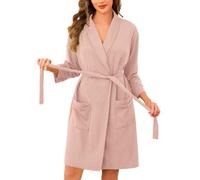 Vlazom Ladies Dressing Gown Waffle Short Kimono Robe Soft Cotton Spa Bathrobe with Pockets for All Season Champagne,XXL