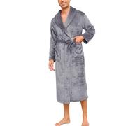 Vlazom Mens Dressing Gown Plush Fleece Bathrobe with Shawl Collar Robe, Soft Warm Men's Robes Spa Bath Thick Housecoat with Pockets Light Grey,L