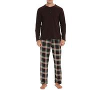Vlazom Men's Pajamas Set Long Sleeves Soft Pj Top and Plaid Pants for Sleepwear Loungewear with Pockets,A-Green Plaid & Brown,M