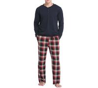 Vlazom Men's Pajamas Set Long Sleeves Soft Pj Top and Plaid Pants for Sleepwear Loungewear with Pockets,A-Red Plaid & Dark Blue,S