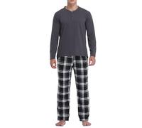 Vlazom Men's Pajamas Set Long Sleeves Soft Pj Top and Plaid Pants for Sleepwear Loungewear with Pockets,A-Black Plaid & Dark Grey,M