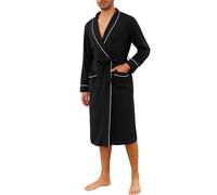 Vlazom Men's Waffle Dressing Gown, Lightweight Knit Bathrobe Cotton Blend Soft Kimono Robe with Pockets for All Season Black,XXL