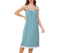 Vlazom Nighties for Women Sleeveless Cotton Nightgown Elegant Lace Trim Nightdress Sleep Shirt Sleepwear Light Green,XXL