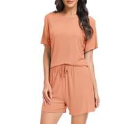 Vlazom Pyjamas for Women, Super Soft Ladies Pyjamas Sets Two Piece Pj Sets Short Sleeve Top and Shorts for Loungewear Sleepwear Orange,S