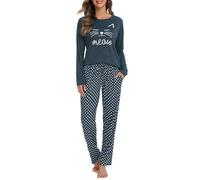Vlazom Pyjamas Set for Women, Soft Cotton Two Pieces Print Pjs Sets Long Sleeve Patterned Tops and Dot Pants Sleepwear with Pockets,E-Dark Green,XXL
