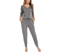 Vlazom Pyjamas Set for Women, Soft Two Pieces Pjs Sets Long Sleeve Button Down Tops and Pants Sleepwear with Pockets,A-Charcoal,M
