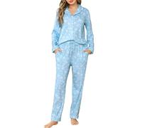Vlazom Pyjamas Set for Women, Soft Two Pieces Pjs Sets Long Sleeve Button Down Tops and Pants Sleepwear Loungewear with Pockets Sky Blue,XXL