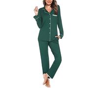 Vlazom Pyjamas Set for Women, Soft Two Pieces Pjs Sets Long Sleeve Button Down Tops and Pants Sleepwear Loungewear with Pockets,Green,XXL