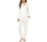 Vlazom Pyjamas Set for Women, Soft Two Pieces Pjs Sets Long Sleeve Button Down Tops and Pants Sleepwear Loungewear with Pockets White Cherry,XXL