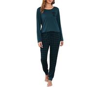 Vlazom Pyjamas Set for Women, Soft Two Pieces Pj's Sets Long Sleeve Tops and Plaid Pants Sleepwear with Pockets Deep Green, XXL