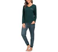 Vlazom Pyjamas Set for Women, Soft Two Pieces Pj's Sets Long Sleeve Tops and Plaid Pants Sleepwear with Pockets Drawstring Green,XXL