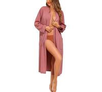 Vlazom Waffle Dressing Gowns Lightweight Kimono Robe Cotton Soft Bathrobe for All Seasons Spa Hotel Nursing Pregnancy Dusky Pink,M