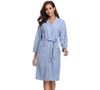 Vlazom Waffle Dressing Gowns Unisex Kimono Robe Cotton Lightweight Bathrobe for All Seasons Spa Hotel Sleepwear, Blue-style a, L