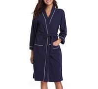 Vlazom Waffle Dressing Gowns Unisex Kimono Robe Cotton Lightweight Bathrobe for All Seasons Spa Hotel Sleepwear, Navy-style a, L