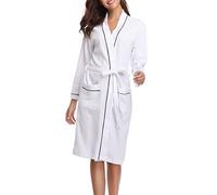 Vlazom Waffle Dressing Gowns Unisex Kimono Robe Cotton Lightweight Bathrobe for All Seasons Spa Hotel Sleepwear, White, XXL