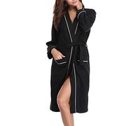 Vlazom Waffle Dressing Gowns Unisex Kimono Robe Cotton weight Bathrobe for All Seasons Spa Hotel Sleepwear, Black-style a, S