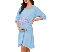 Vlazom Women 3 in 1 Cotton Nursing/Delivery/Labor/Maternity Nightgown Half Sleeve Breastfeeding Sleep Dress Hospital Gown Sleepwear with Buttons Light Blue,M