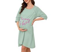 Vlazom Women 3 in 1 Cotton Nursing/Delivery/Labor/Maternity Nightgown Half Sleeve Breastfeeding Sleep Dress Hospital Gown Sleepwear with Buttons Light Green,XL