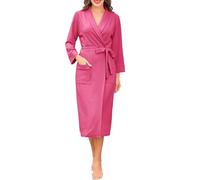 Vlazom Women Dressing Gown Waffle Knit Lightweight Long Kimono Robe Soft Cotton Shawl Collar Spa Bathrobe with Pockets for All Season Rose Red,S