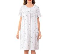 Vlazom Women Nightdress Button Front Nighties Pleated Lace Nightgowns Luxury Soft Touch Nightwear Sleep Dress with Pockets Light Pink Flower,XXL