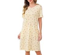 Vlazom Women Nightdress Cotton Nighties Cute Printed Nightgowns Luxury Soft Touch Nightwear Sleep Dress with Pockets Strawberry Print,X3L