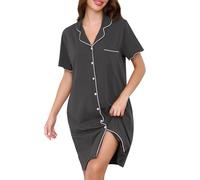 Vlazom Women Nighties Button Down Cotton Nightdress Boyfriend Style Sleepshirt Relaxed Nightshirt Hospital/Maternity/Nursing/Labour Nightgown with Pockets Dusky Grey,XL