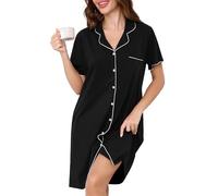 Vlazom Women Nighties Button Down Cotton Nightdress Boyfriend Style Sleepshirt Relaxed Nightshirt Hospital/Maternity/Nursing/Labour Nightgown with Pockets Black,XXL