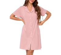 Vlazom Women Nighties Button Down Cotton Nightdress Boyfriend Style Sleepshirt Relaxed Nightshirt Hospital/Maternity/Nursing/Labour Nightgown with Pockets Pink,L