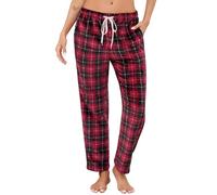 Vlazom Women Pyjamas Pants Thick Fleece Bottoms Super Soft Lounge Pant Warm Plaid Trousers for Winter Loungewear with Drawstring & Pockets Wine Red,L