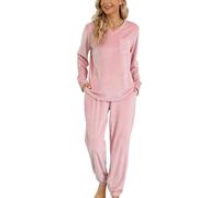 Vlazom Women Pyjamas,Soft Warm Fleece Pjs Sets Fluffy Loungewear Set Long Sleeve Tops and Pants Sleepwear with Pockets C-Misty Rose,M