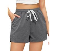Vlazom Women's Activewear Shorts with Pockets Soft Cotton Sports Shorts with Drawstring Lounge Active Bottoms for Running Gym Lounge Dark Grey,L