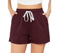 Vlazom Women's Activewear Shorts with Pockets Soft Cotton Sports Shorts with Drawstring Lounge Active Bottoms for Running Gym Lounge Wine Red,L
