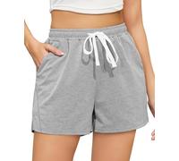 Vlazom Women's Activewear Shorts with Pockets Soft Cotton Sports Shorts with Drawstring Lounge Active Bottoms for Running Gym Lounge Light Grey,L
