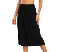 Vlazom Women's Half Slips Elegant Lace Petticoats Soft Modal Waist Slips Long Underskirt for Under Dresses Skirts Black,XXL